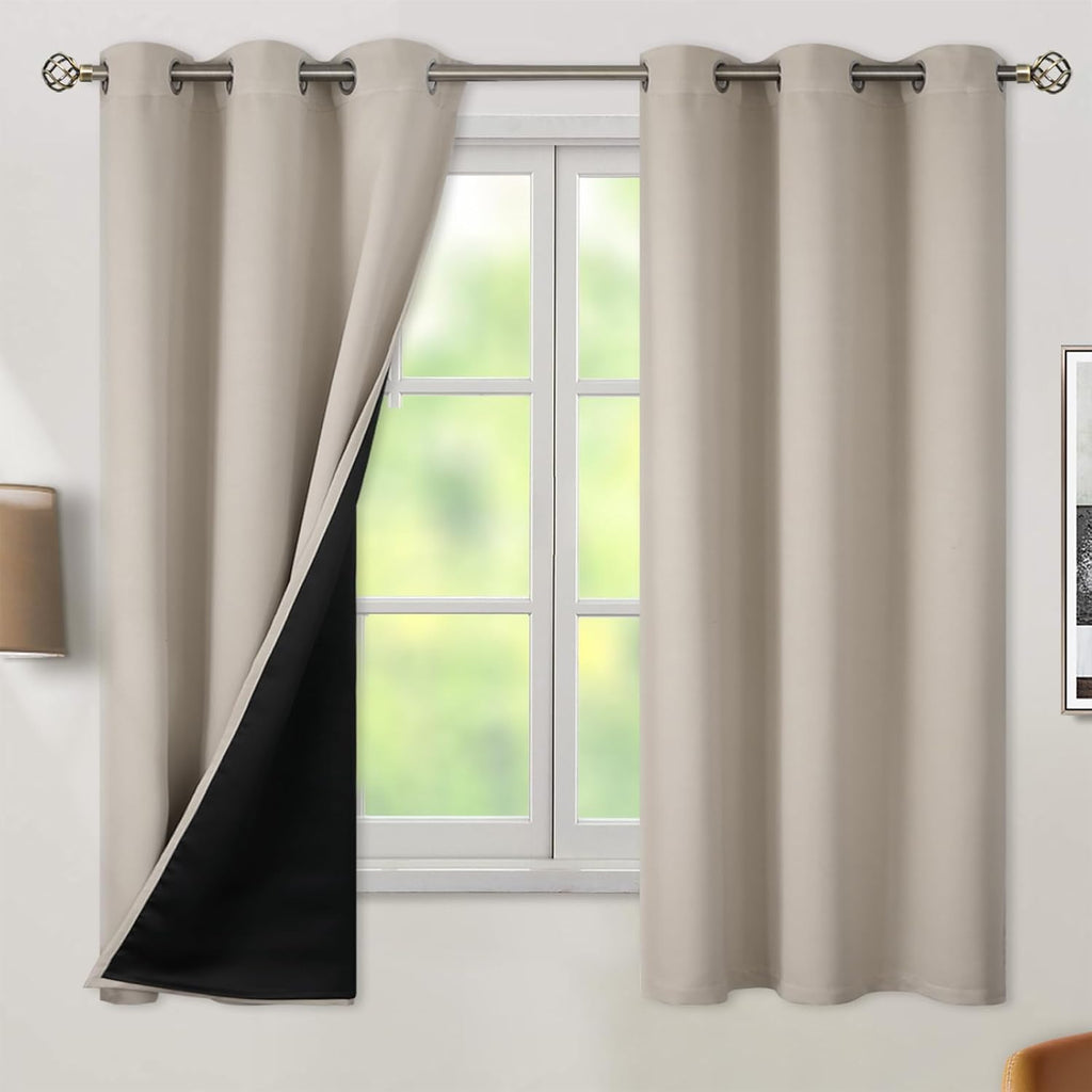 BGment Thermal Insulated 100% Blackout Curtains for Bedroom with Black Liner, Double Layer Full Room Darkening Noise Reducing Grommet Curta…