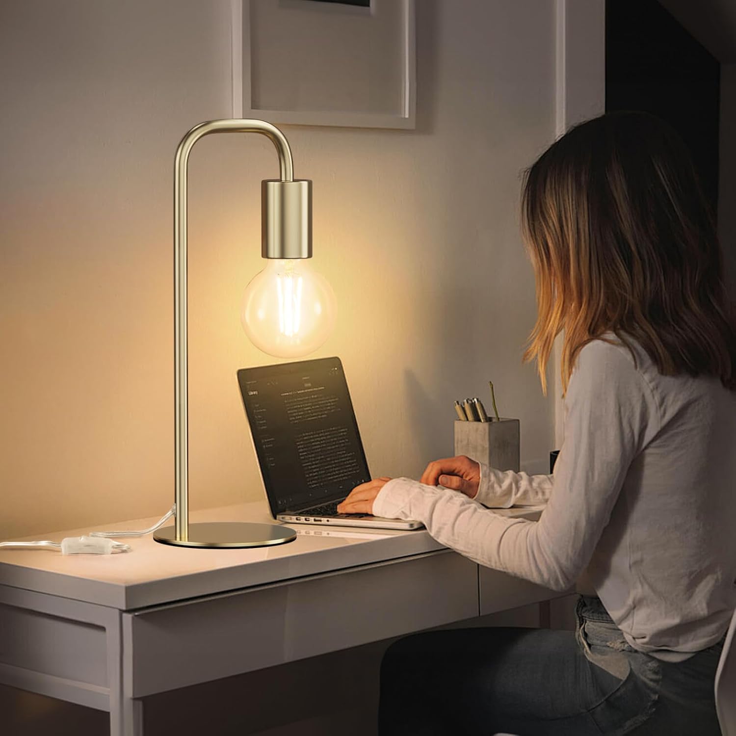 Industrial Table Lamp for Bedroom, Modern Side Table Lamps for Nightstand with Wire Switch, E26 Socket Base, Bedside Desk Lamp for Living…