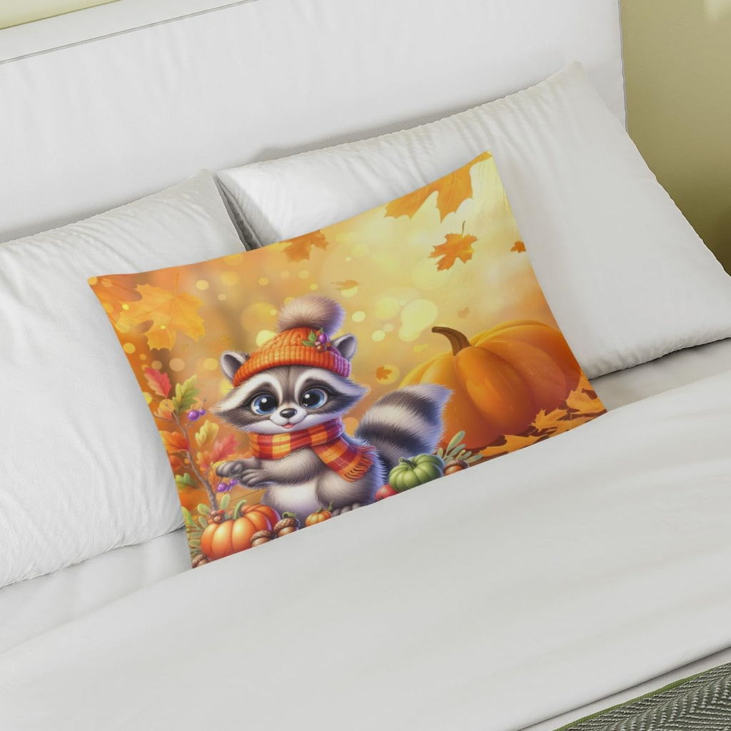 Satin Pillowcase for Hair and Skin Pumpkin Raccoon Fall Soft Silk Pillow Case with Envelope Closure Cooling Pillow Cases Slip Standard…
