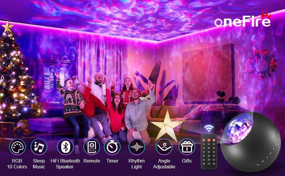 One Fire Galaxy Projector with Gifts Box/240 Lighting Modes/15 White Noise/Bluetooth Music Galaxy Projector for Bedroom Adults, Teen Stuff…