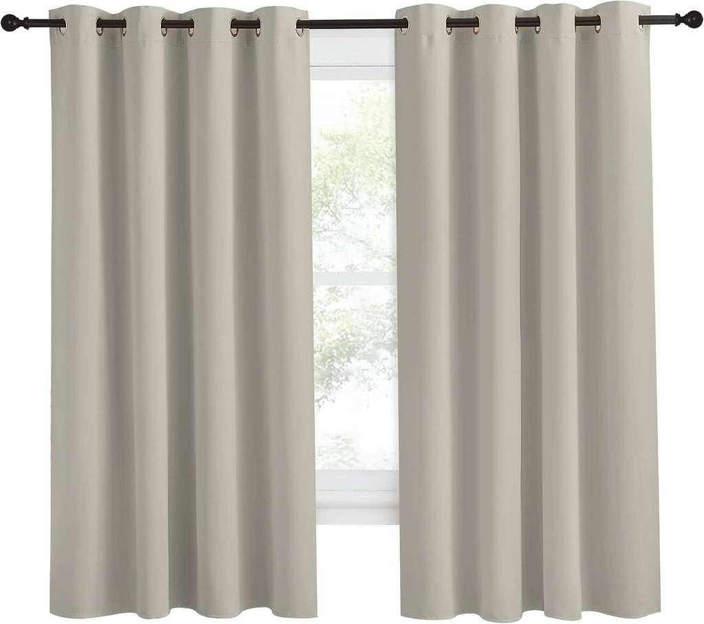 NICETOWN Blackout Natural Curtain for Living Room, 1 Panel, W55 x L68, Thermal Insulated Solid Grommet Sound Reducing Energy Saving…
