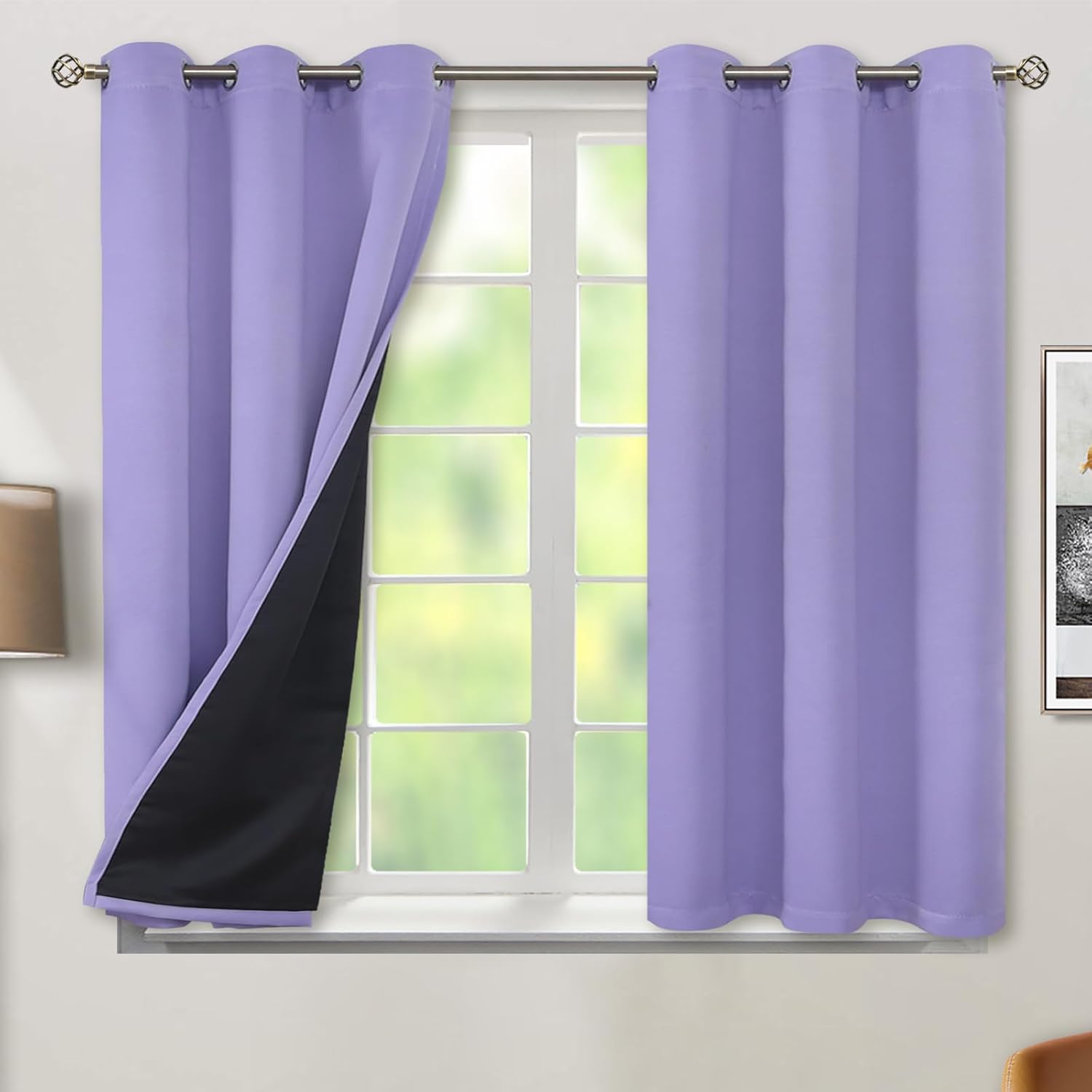 BGment Thermal Insulated 100% Blackout Curtains for Bedroom with Black Liner, Double Layer Full Room Darkening Noise Reducing Grommet Curta…