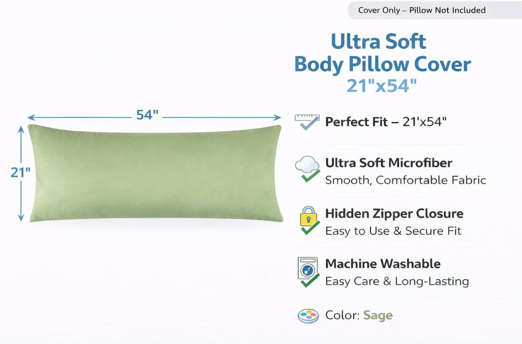 EVOLIVE Body Pillow Cover 21"x54", Ultra Soft Microfiber Pillowcase with Hidden Zipper, Breathable, Machine Washable, for Pregnancy &…