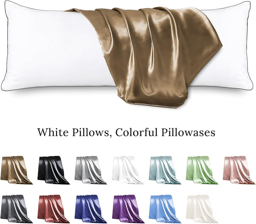 Huxmeyson Body Pillow with Satin Pillowcase, Body Pillow for Adults, Removable Cover, Brown(20"x54" 1 count