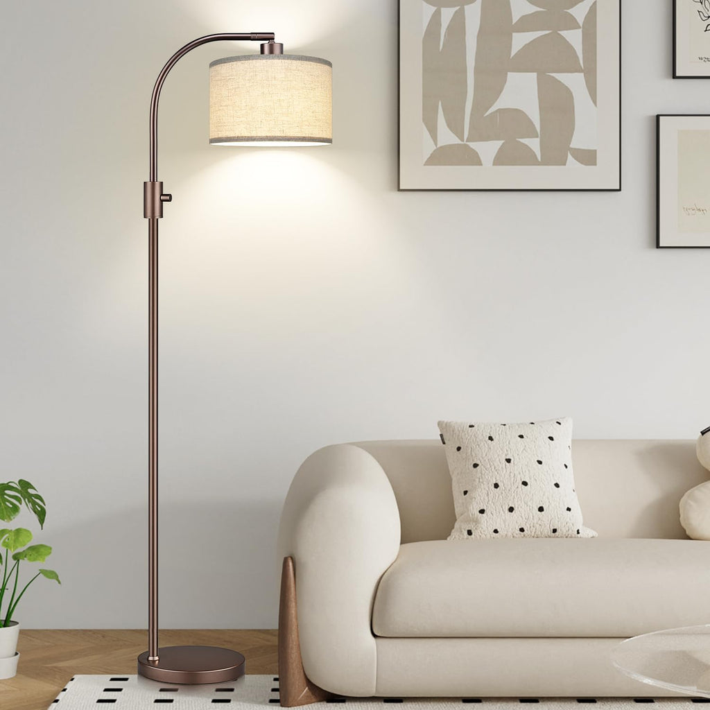 Nintiue Upgraded Modern Arc Dimmable Tall Standing Floor Lamp with Linen Shade, 1200 Lumens LED Bulb Included, for Living & Reading Room…