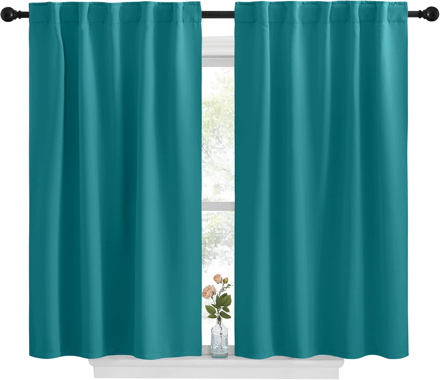 NICETOWN Blackout Curtains and Drapes for Kitchen - (Peacock Teal Color) 34 inches Wide by 48 inches Long, 2 Panels Set, Thermal…