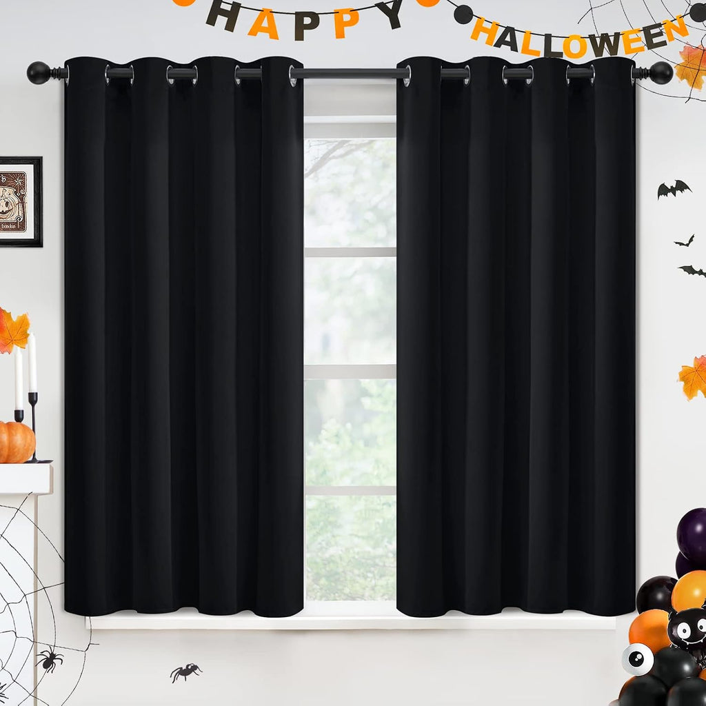 Yakamok Blackout Curtains for Bedroom, Thermal Insulated Blackout Grommet Top Drapes for Living Room, Black,52x45 Inch, 2 Panels