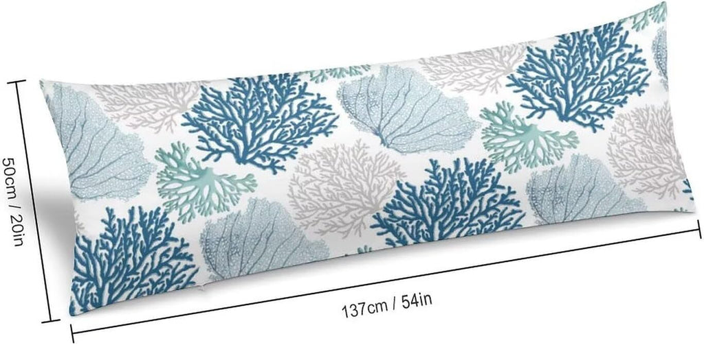 Body Pillow Cover Nautical Blue Coral Body Pillowcase Coastal Teal Beige Coral Decorative Rectangle Long Ocean Theme Cushion Covers for…