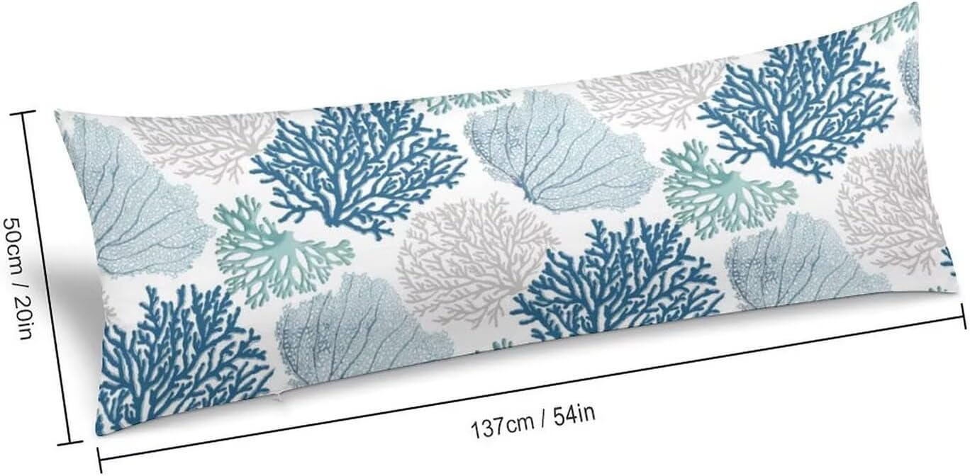 Body Pillow Cover Nautical Blue Coral Body Pillowcase Coastal Teal Beige Coral Decorative Rectangle Long Ocean Theme Cushion Covers for…