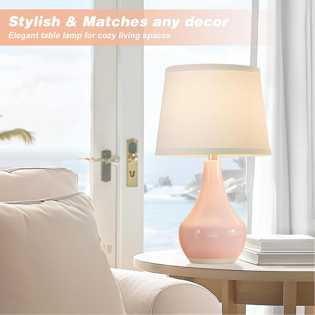 Seealle Modern Pink Table Lamps Set of 2 - Bedroom Lamps for Nightstand,19.4" Bedside Pink Lamp for Girls Room Living Room with Rocker…