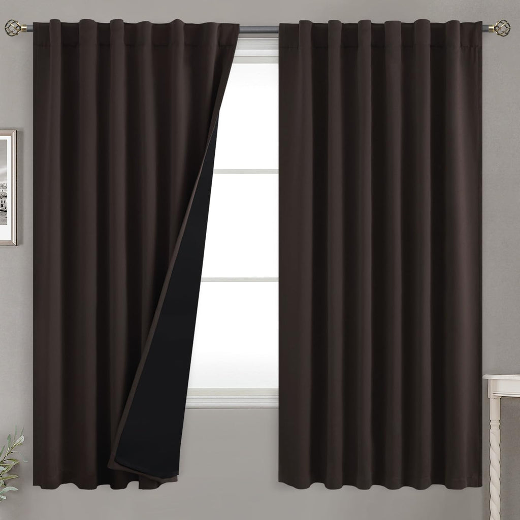 BGment 100% Room Darkening Thermal Insulated Blackout Curtains 63 Inches Long with Liner, Double Layer Noise Cancelling Rod Pocket and…