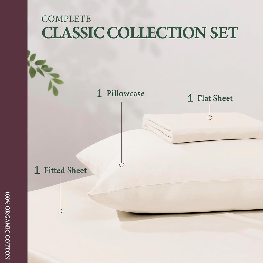AshtonSheets 100% Organic Cotton Sheets Twin Size - Organic Cotton Twin Size Percale Weave Sheet Set (3 PC, Ivory), Soft, Cooling, Crisp &…