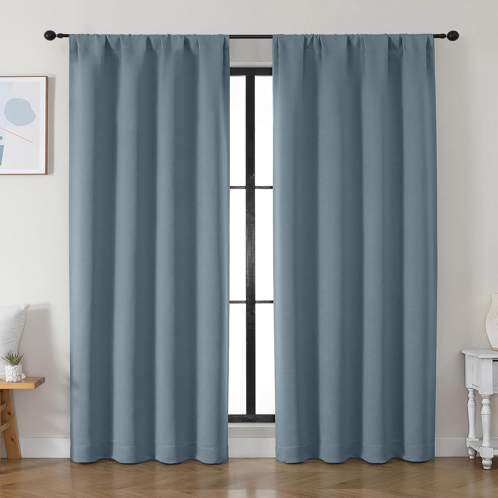 Simplebrand Ava Stone Blue Blackout Curtains for Bedroom 84 Inch Length 2 Panels Set, Solid Thermal Insulated Privacy Living Room Window Tr…