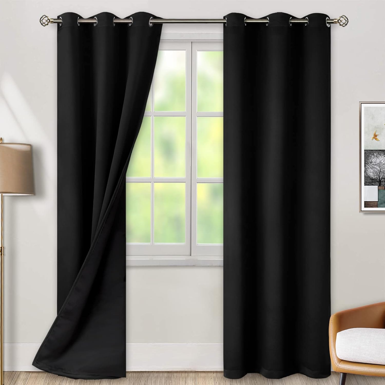 BGment Thermal Insulated 100% Blackout Curtains for Bedroom with Black Liner, Double Layer Full Room Darkening Noise Reducing Grommet Curta…