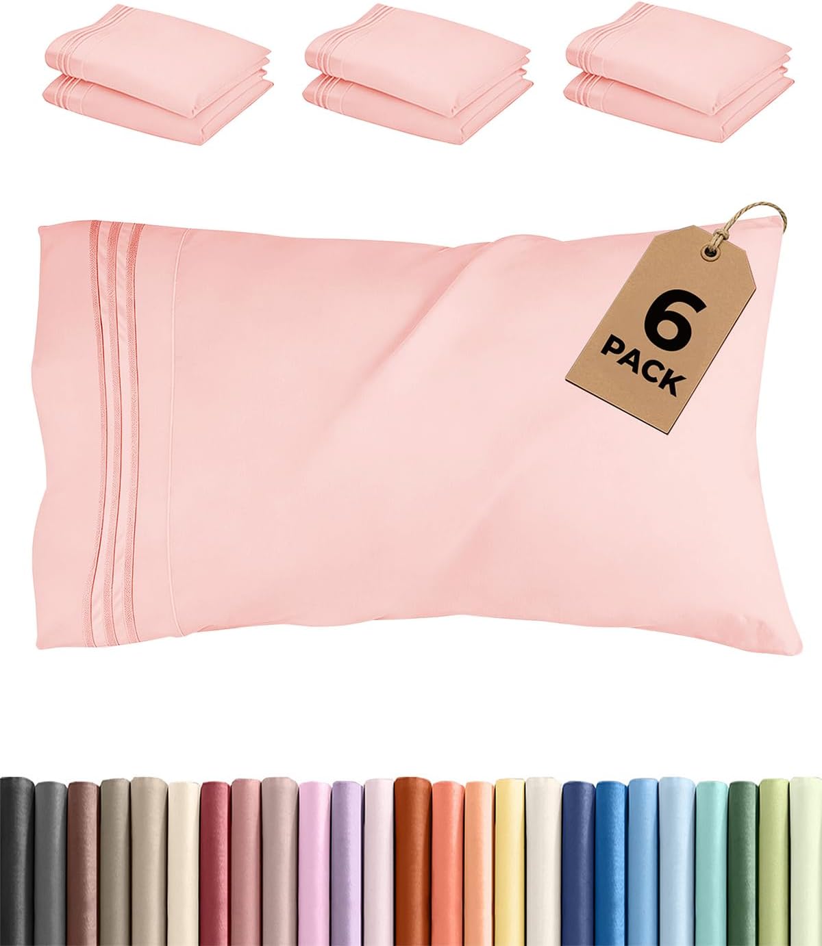 Queen Pillow Cases Set of 6 - Ultra Soft Hotel Quality Pillowcase Covers - Comfy, Cozy & Wrinkle Free - Shrink, Stain & Fade Resistant…