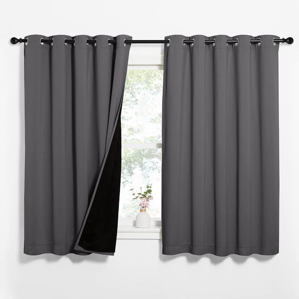 Nicetown 100% Blackout Curtains with Black Liners, Thermal Insulated Full Blackout 2-Layer Lined Drapes, Energy Efficiency Window Draperies…