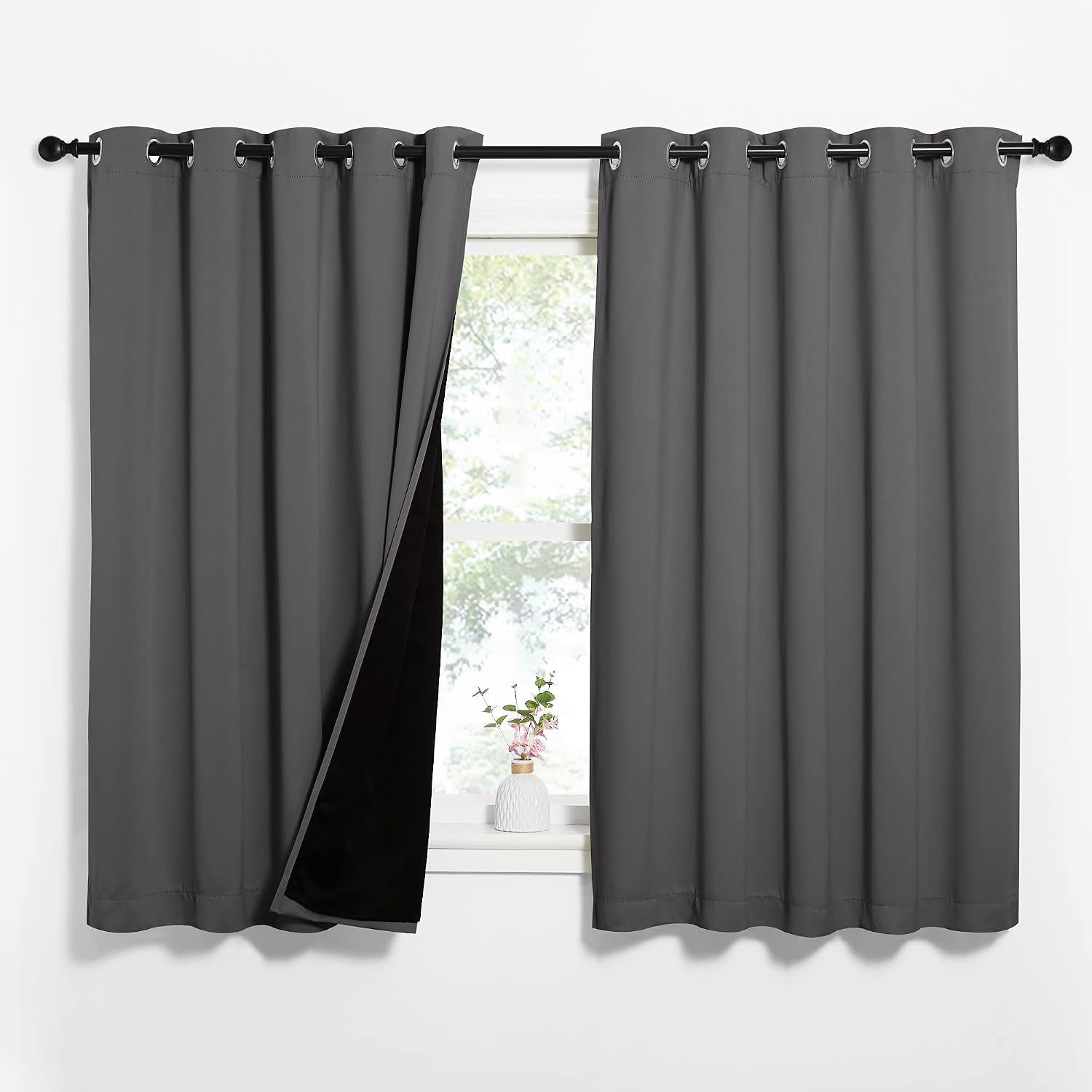 Nicetown 100% Blackout Curtains with Black Liners, Thermal Insulated Full Blackout 2-Layer Lined Drapes, Energy Efficiency Window Draperies…
