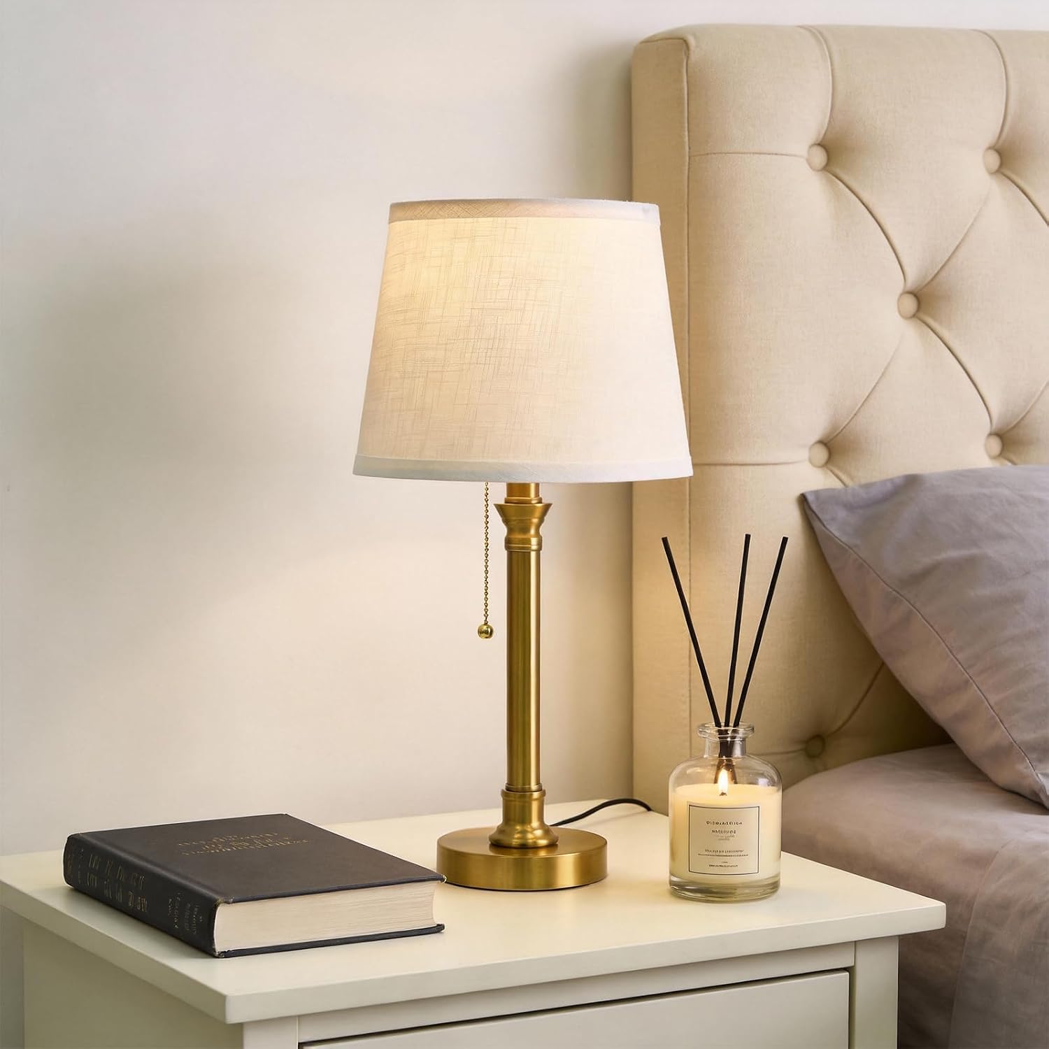 Oneach 19.5" Gold Table Lamp Set of 2, Small Bedside Table Lamps with USB A+C Charging Ports, Pull Chain Switch, Brass Modern Nightstand…
