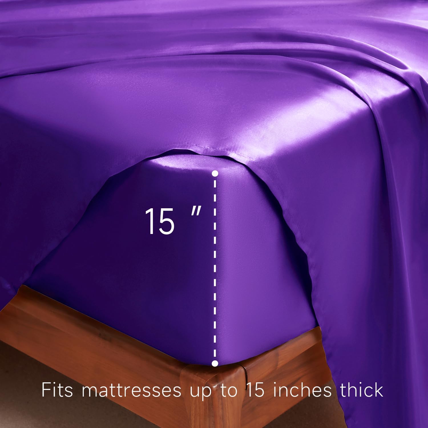 Golal Satin Sheets Queen Size - 4 Pieces Luxury Silky Soft Bed Sheets, Wrinkle-Free Dark Purple Satin Silk Sheet Set with 1 Deep Pocket Fit…