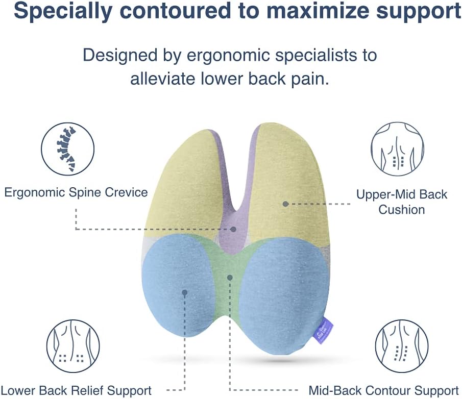 Cushionlab C CUSHION LAB Extra Dense Lumbar Pillow - Patented Ergonomic Multi-Region Firm Back Support for Lower Back - Lumbar Support Cush…