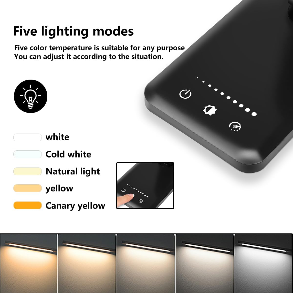 WhiteCrown White crown LED Desk Lamp Dimmable Table Lamp Reading Lamp with USB Charging Port, 5 Lighting Modes, Sensitive Control, 30/60 Mi…