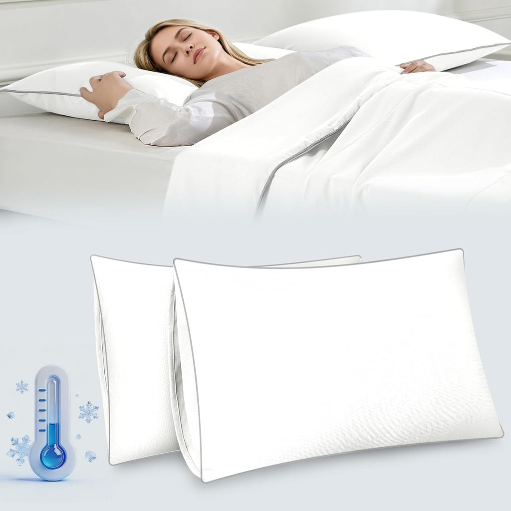 Cieltown Cooling Pillow Cases for Hot-Sleepers: Q-Max ≥0.4 Nylon Spandex Cool-to-Touch for Night Sweats - Waffle Weave for Dry & Com…