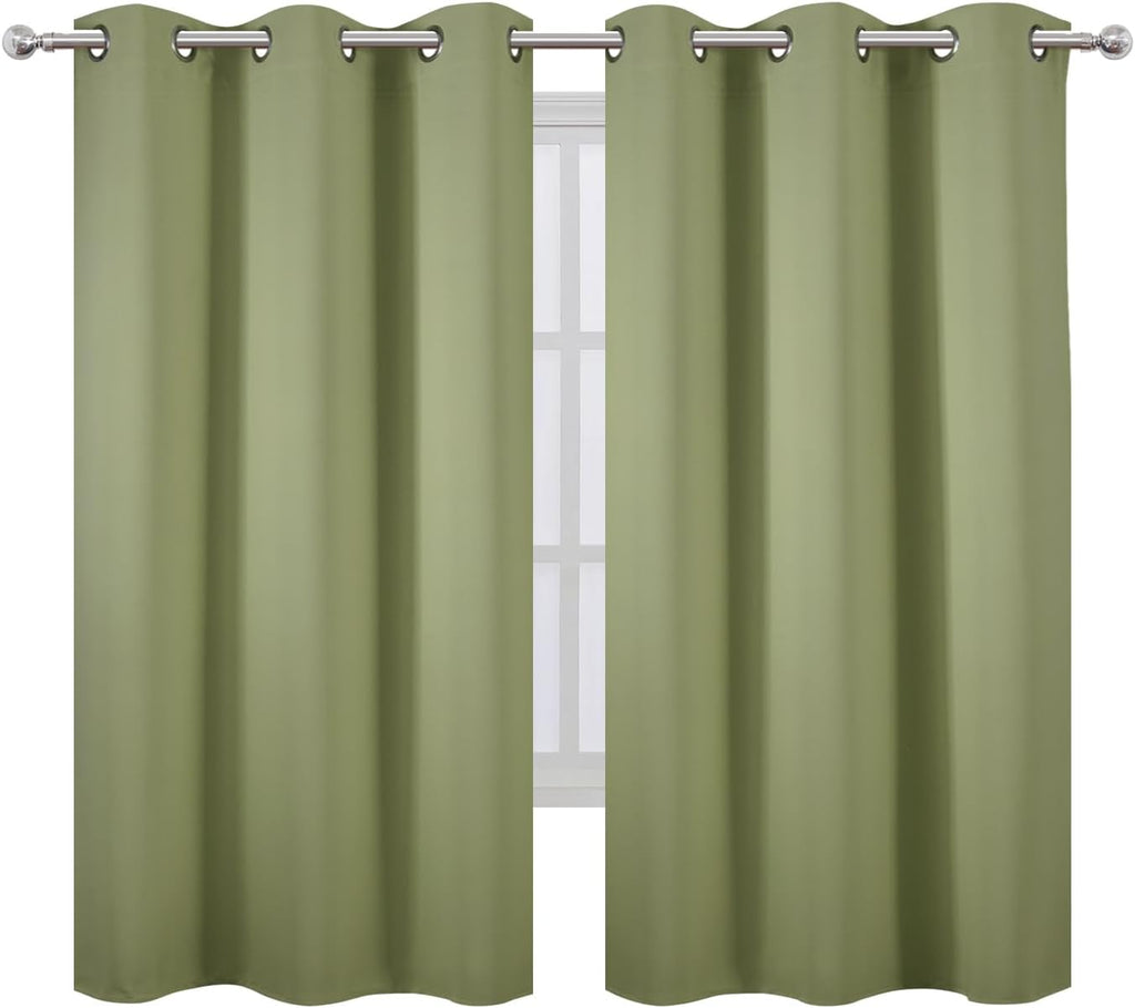 Lemomo Blackout Curtains 42 x 63 inch/Sage Green Curtains Set of 2 Panels/Thermal Insulated Room Darkening Bedroom Curtains 63 inch Green