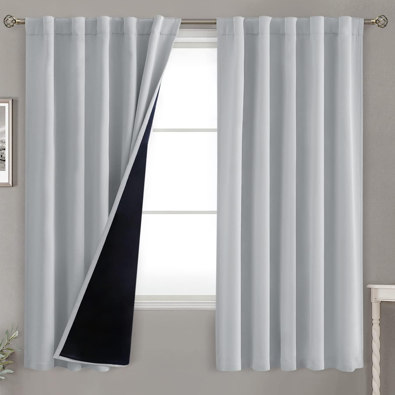 BGment Light Grey Blackout Curtains for Bedroom with Reducing Noise Liner, Insulating Curtains Rod Pocket and Back Tab Double Layer Full…