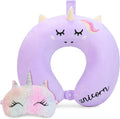 Kids Neck Pillow for Traveling, Unicorn Kids Travel Pillow with Eye Mask, Toddler Travel Essentials for Road Trip Airplane Flight Car…