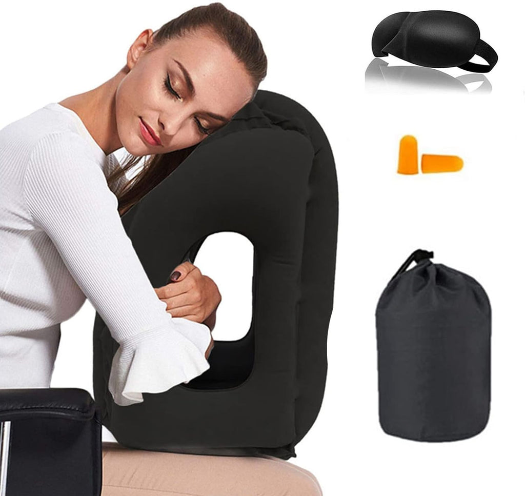 Inflatable Travel Pillow, Airplane Neck Pillow for Sleeping, Supports Head and Chin for Airplanes, Trains, Cars and Office Napping with 3D…