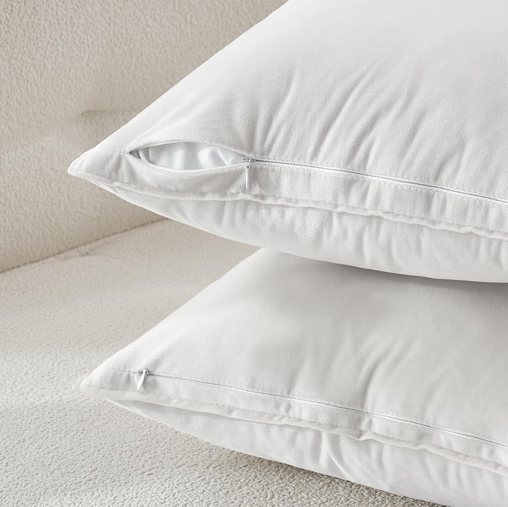 Miulee Pure White Velvet Throw Pillow Covers 24x24 Soft Decorative Solid Square Euro Sham Cushion Cases Pack of 2 Modern Luxury Home Decor…