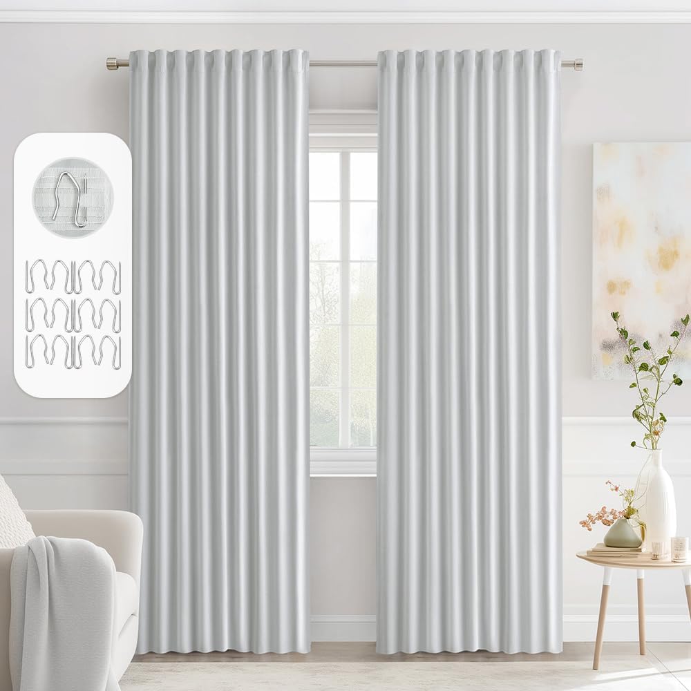 Miulee Greyish White Back Tab Blackout Curtains 72 Inches Long 2 Panels Set for Living Room Bedroom Privacy, Rod Pocket/Pinch Pleat Thermal…