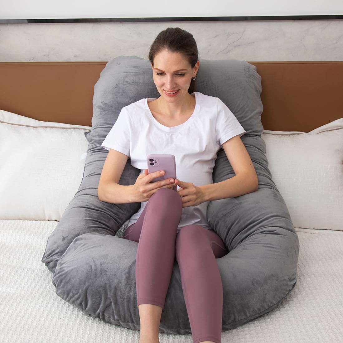 Moonpine MOON PINE Pregnancy Pillow, U Shaped Full Body Pillow for Maternity Support, Sleeping Pillow with Cover for Pregnant Women (Dark G…
