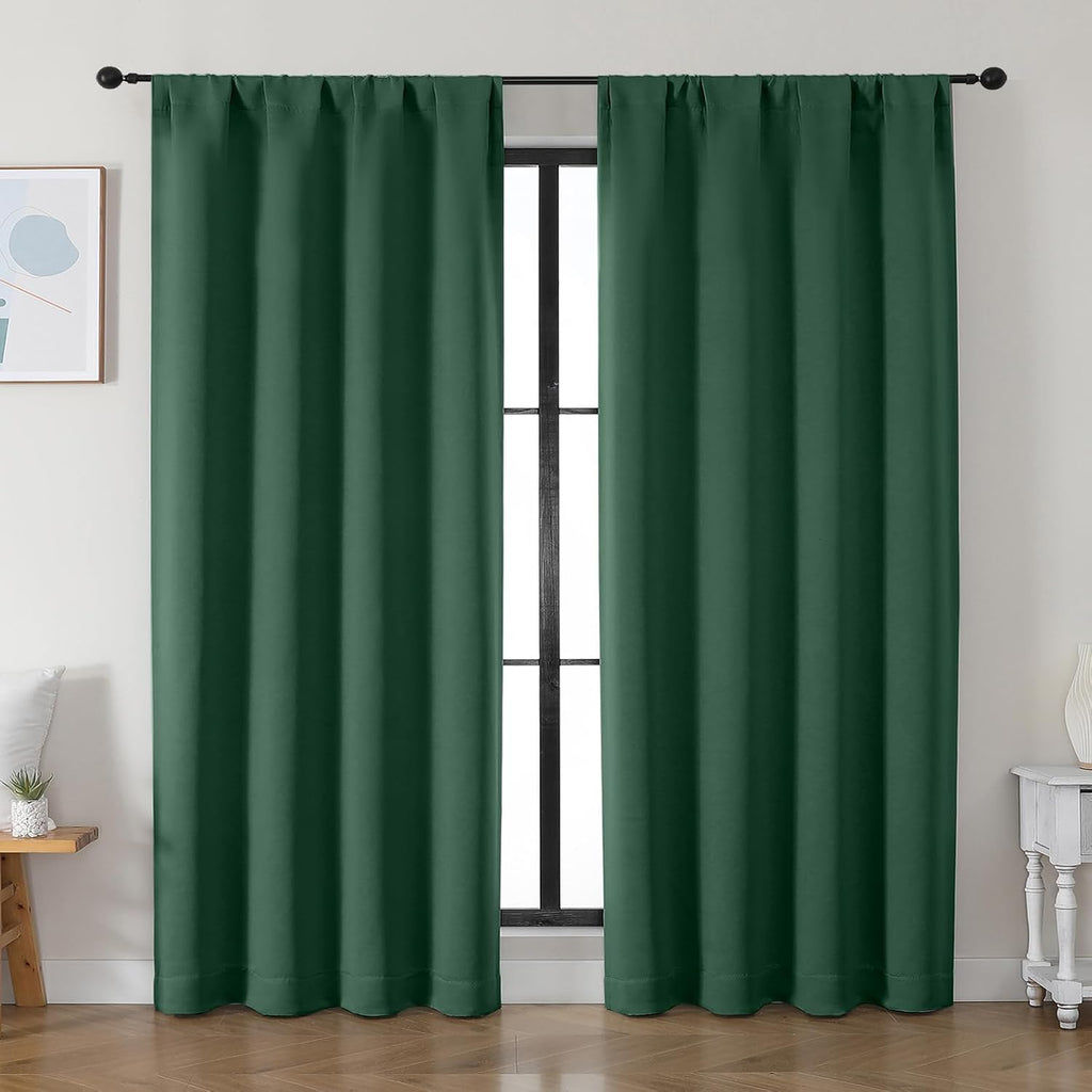 Simplebrand Ava Ever Green Blackout Curtains for Bedroom 84 Inch Length 2 Panels Set, Solid Thermal Insulated Privacy Living Room Window Tr…