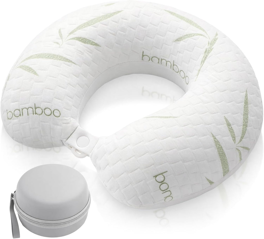 BrightRow Bamboo Memory Foam Travel Pillow Set for Airplanes Head Support Neck Pillow for Sleeping Travel Headrest for Cars Planes M…