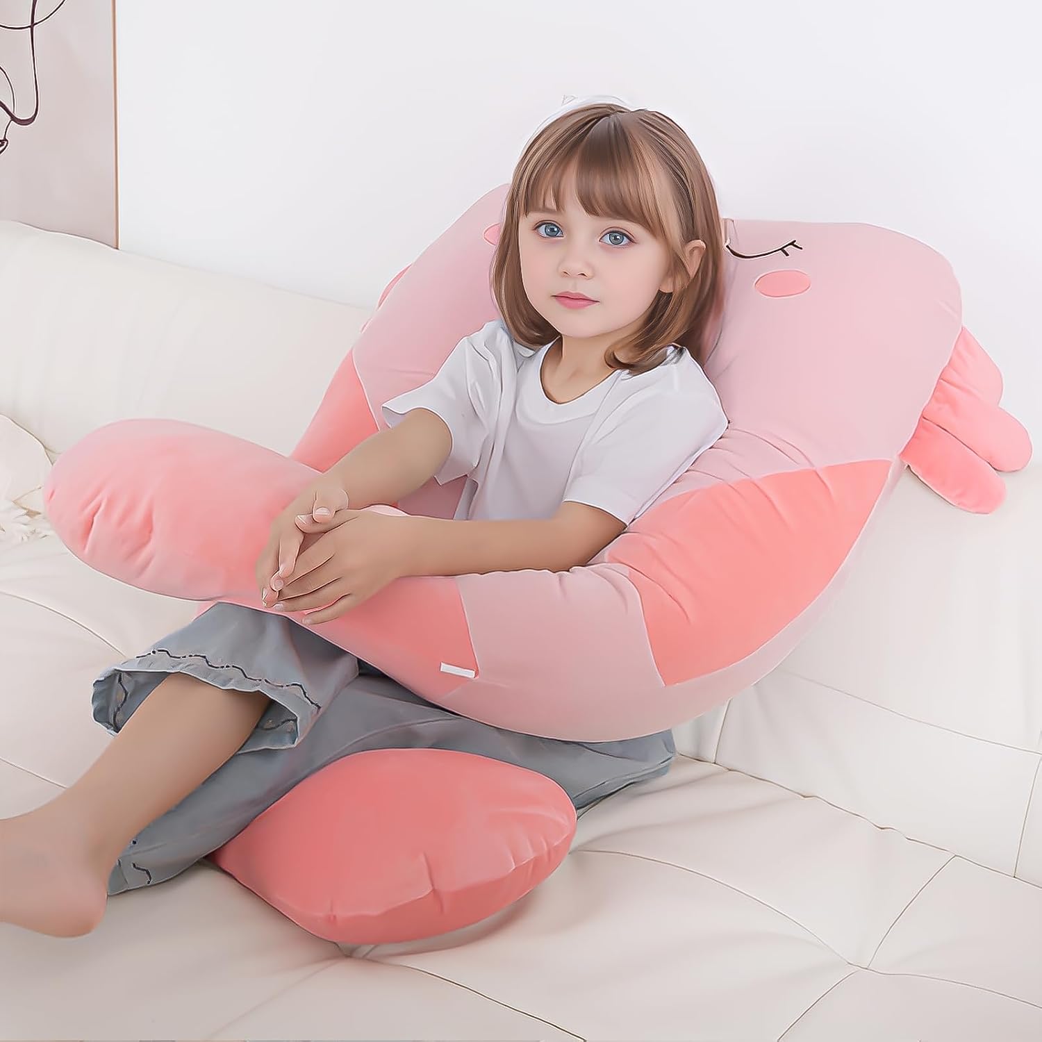 47x23 inch U Shaped Long Plush Body Pillows for Kids, Stuffed Animal Axolotl Soft Large Pillow for Sleeping, Big Cute Plushies, Washable…