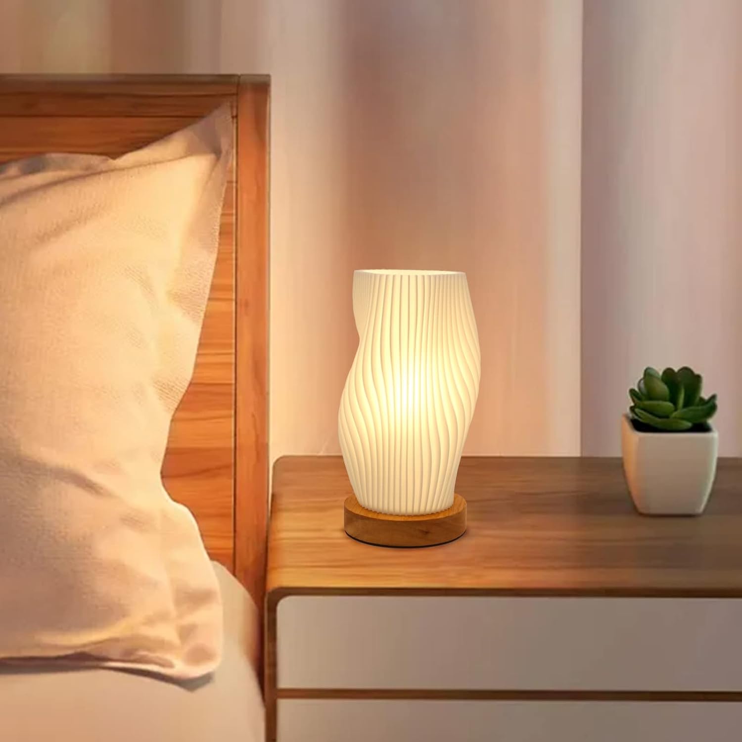 Zenply Novelty Small Table Lamp for Bedroom, Vintage Style Striped Small Night Light Lamp, Mini Bedside Lamp for Living Room Nightstand…