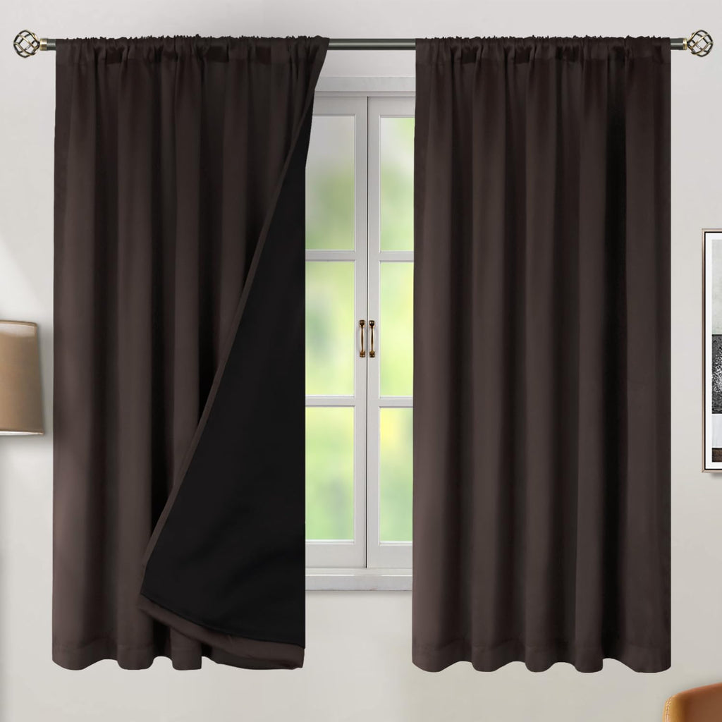 BGment 100% Room Darkening Thermal Insulated Blackout Curtains 63 Inches Long with Liner, Double Layer Noise Cancelling Rod Pocket and…