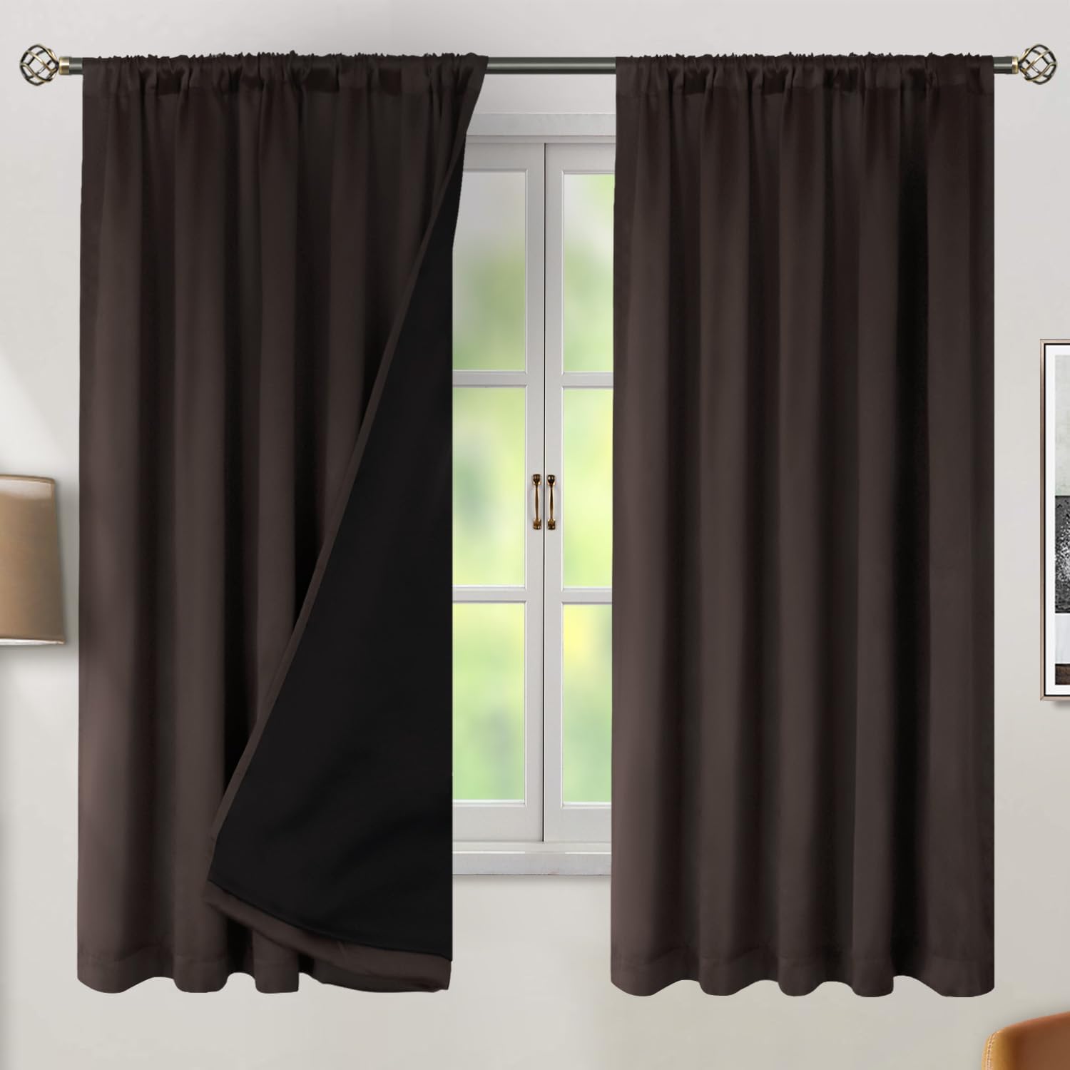 BGment 100% Room Darkening Thermal Insulated Blackout Curtains 63 Inches Long with Liner, Double Layer Noise Cancelling Rod Pocket and…
