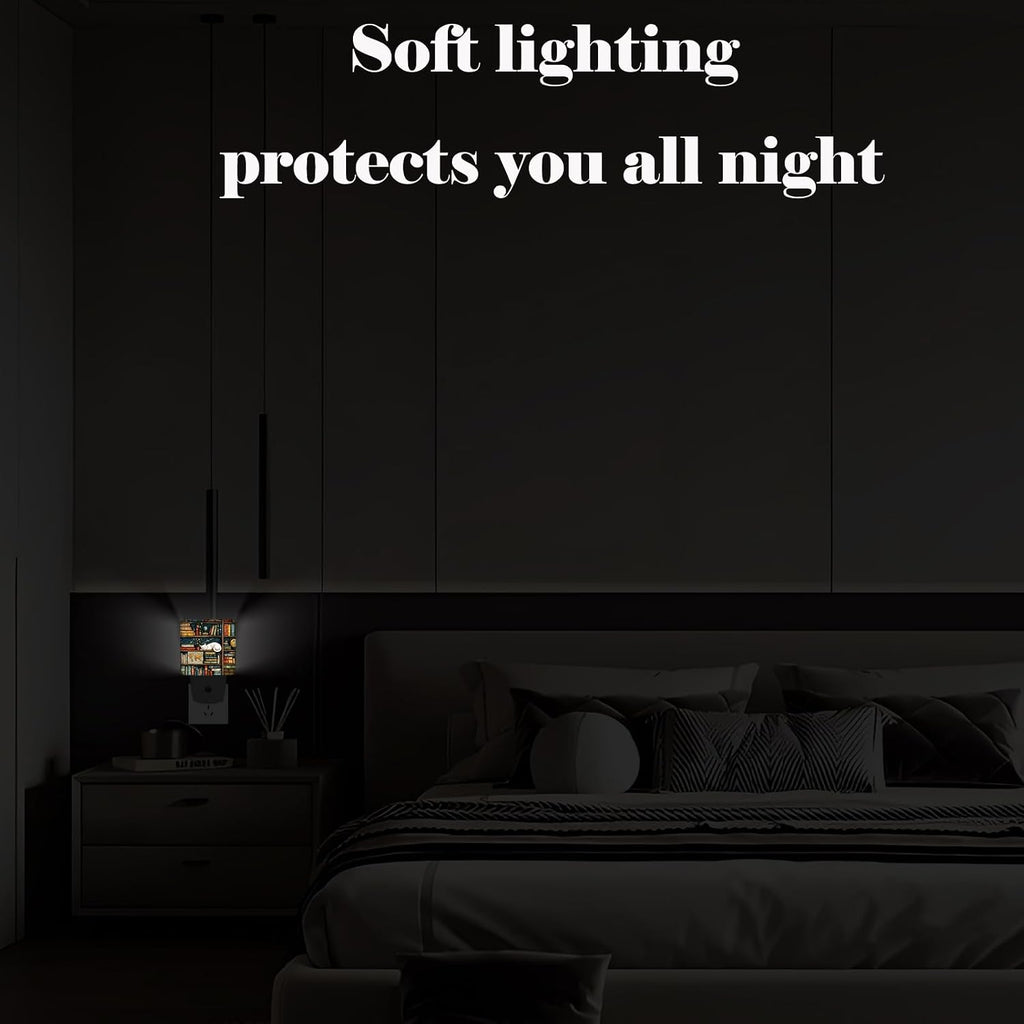 Sleeping Cat and Bookshelf Night Light, Plug-in Night Lights with Dusk-to-Dawn Sensor for Stairway, Hallway, Bedroom Sleep Friendly Ideal…