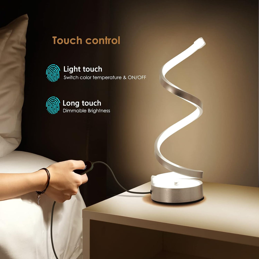 NUÜR Infinity Spiral LED Table Lamp, Dimmable Metallic Bedside Lamp with Touch Controller, 3 Colour Temperature, 15.8 Inch Height…