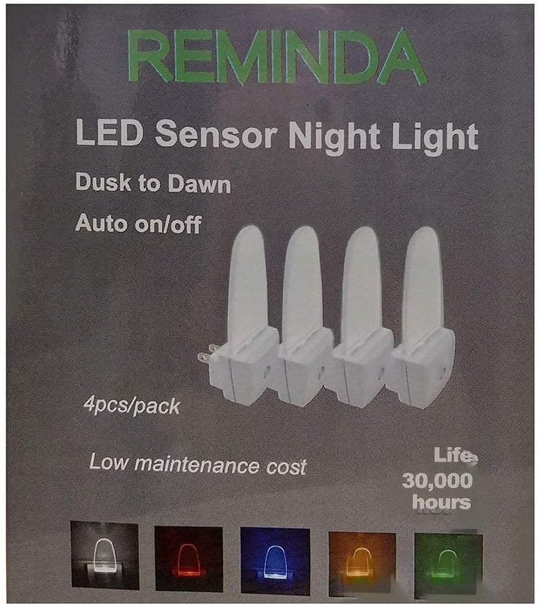 4 Pack Night Light Lamp with Dusk to Dawn Sensor, Plug in, Blue Led Night Light