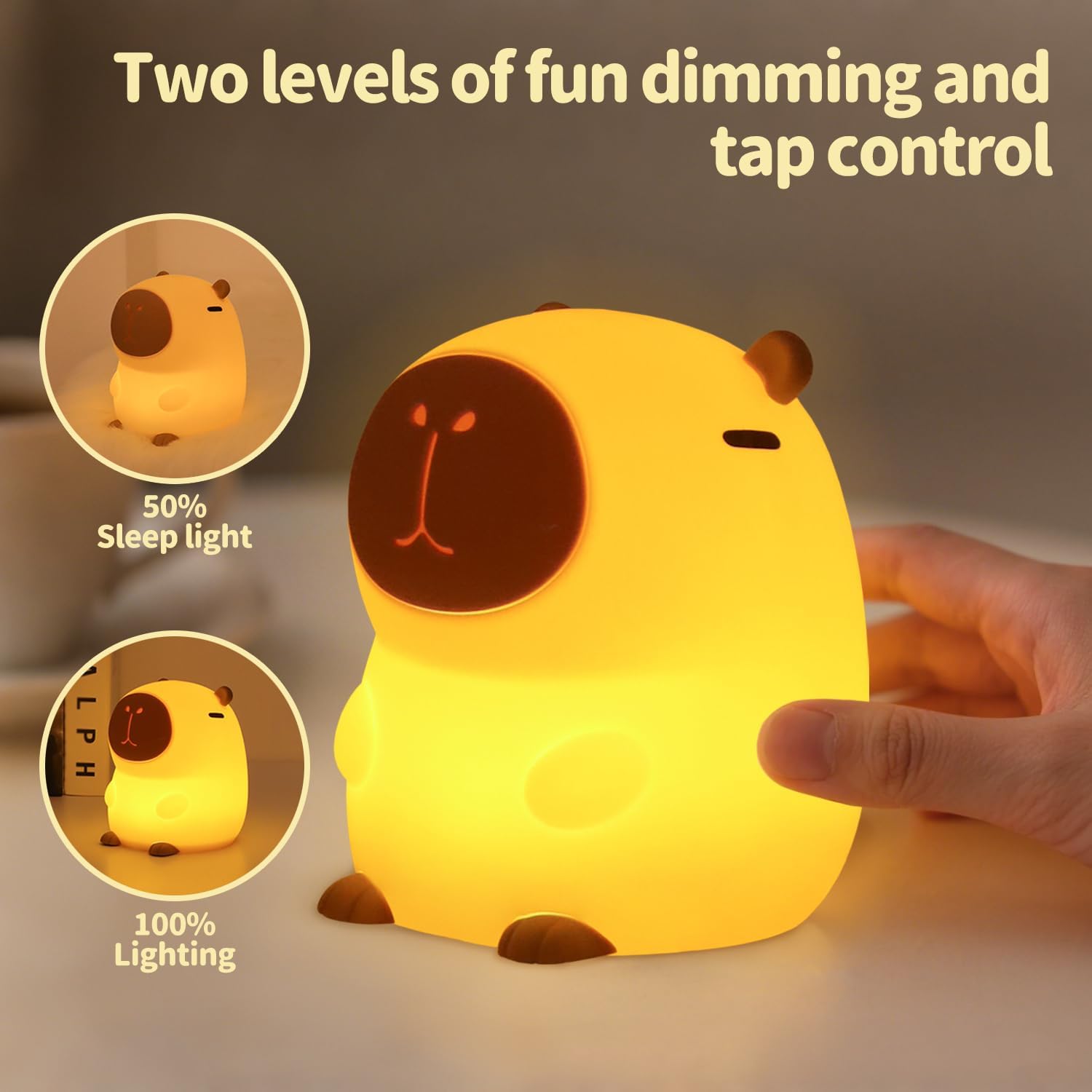 Daixinde Capybara Night Light Squishy, 50Hrs Nursery Night Light, Touch Control 2 Brightness, 30Min Auto-Off, Rechargeable Bedside Lamp for…