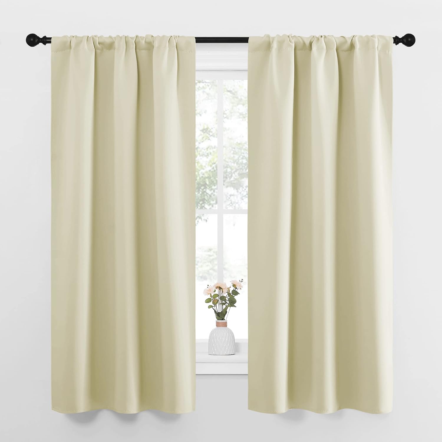 NICETOWN Bedroom Curtains for Kids Room, Window Treatment Thermal Insulated Solid Room Darkening Drape Panels for Girls Room (Beige, Set…