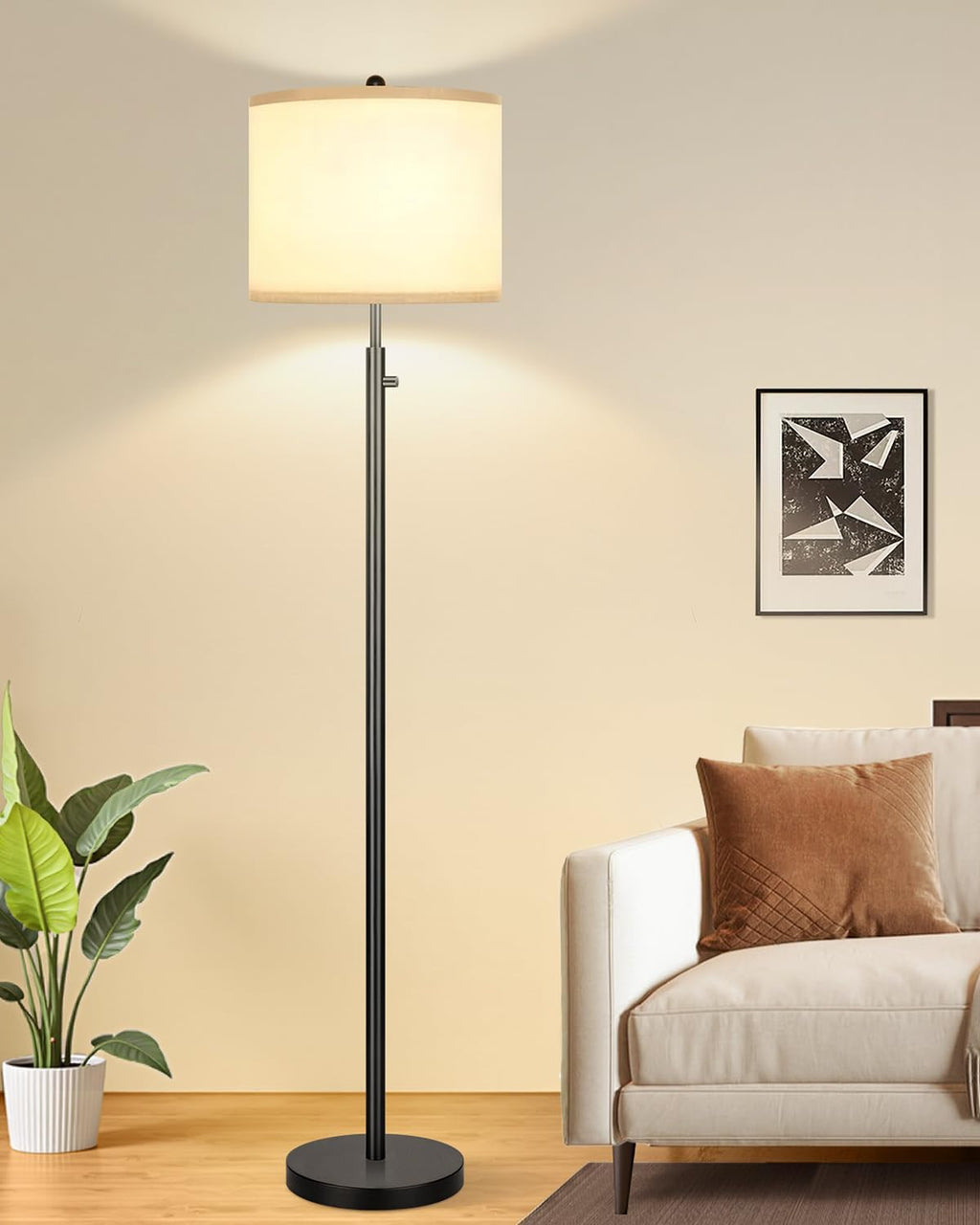 Nintiue 【Upgraded】 Dimmable Floor Lamp for Living Room, 11W LED Bulb Included, Modern Standing Lamp, Tall Pole Light with Linen Shade for…