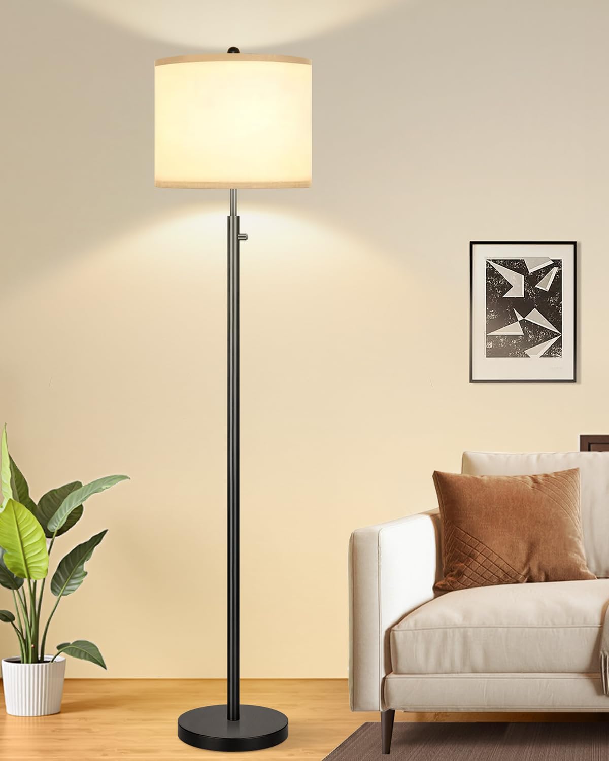 Nintiue 【Upgraded】 Dimmable Floor Lamp for Living Room, 11W LED Bulb Included, Modern Standing Lamp, Tall Pole Light with Linen Shade for…