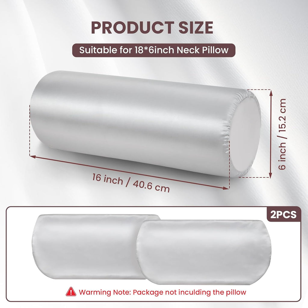 Noverlife 2 Pack Satin Bolster Pillow Covers, 16x6 in Grey Neck Roll Case With Zipper, Soft Silky Round Pillowcases, Machine Washable…
