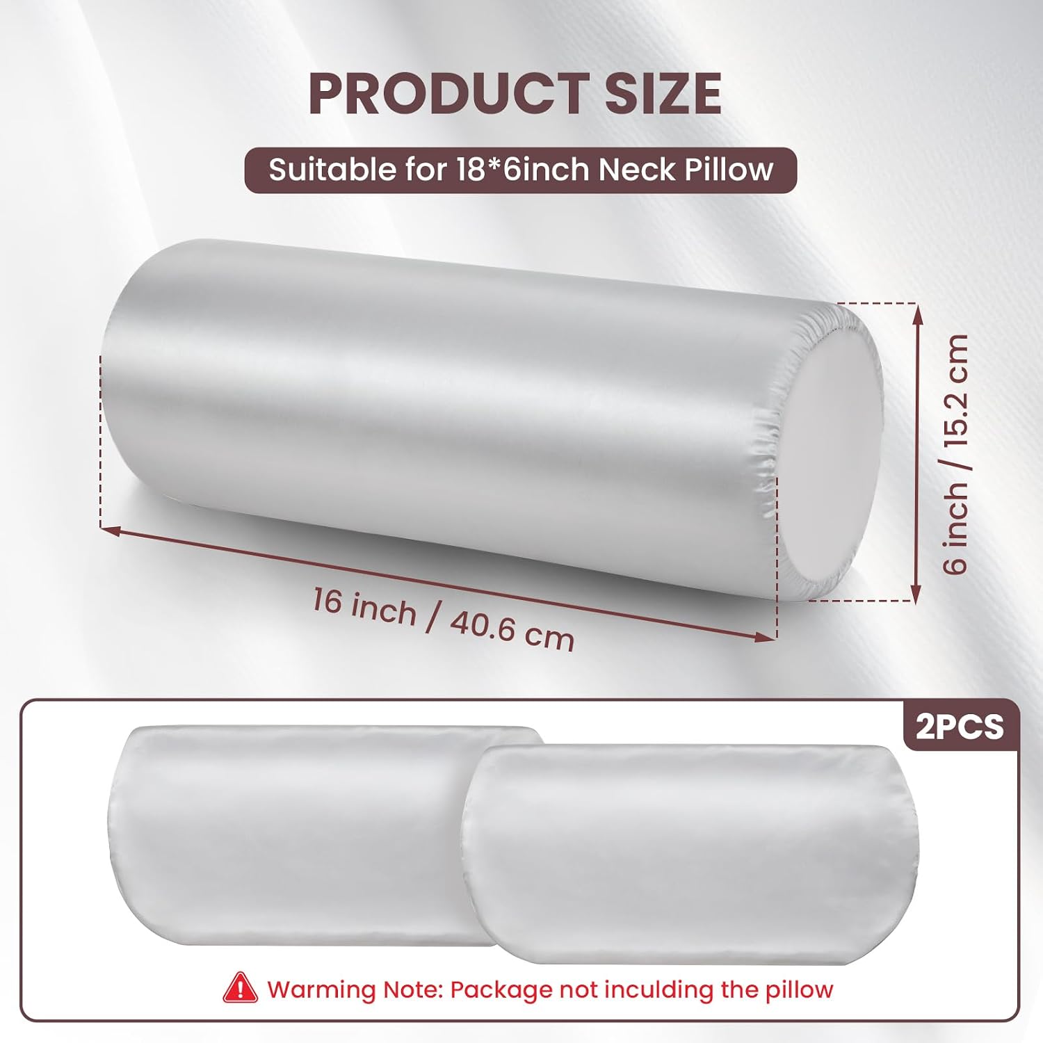 Noverlife 2 Pack Satin Bolster Pillow Covers, 16x6 in Grey Neck Roll Case With Zipper, Soft Silky Round Pillowcases, Machine Washable…
