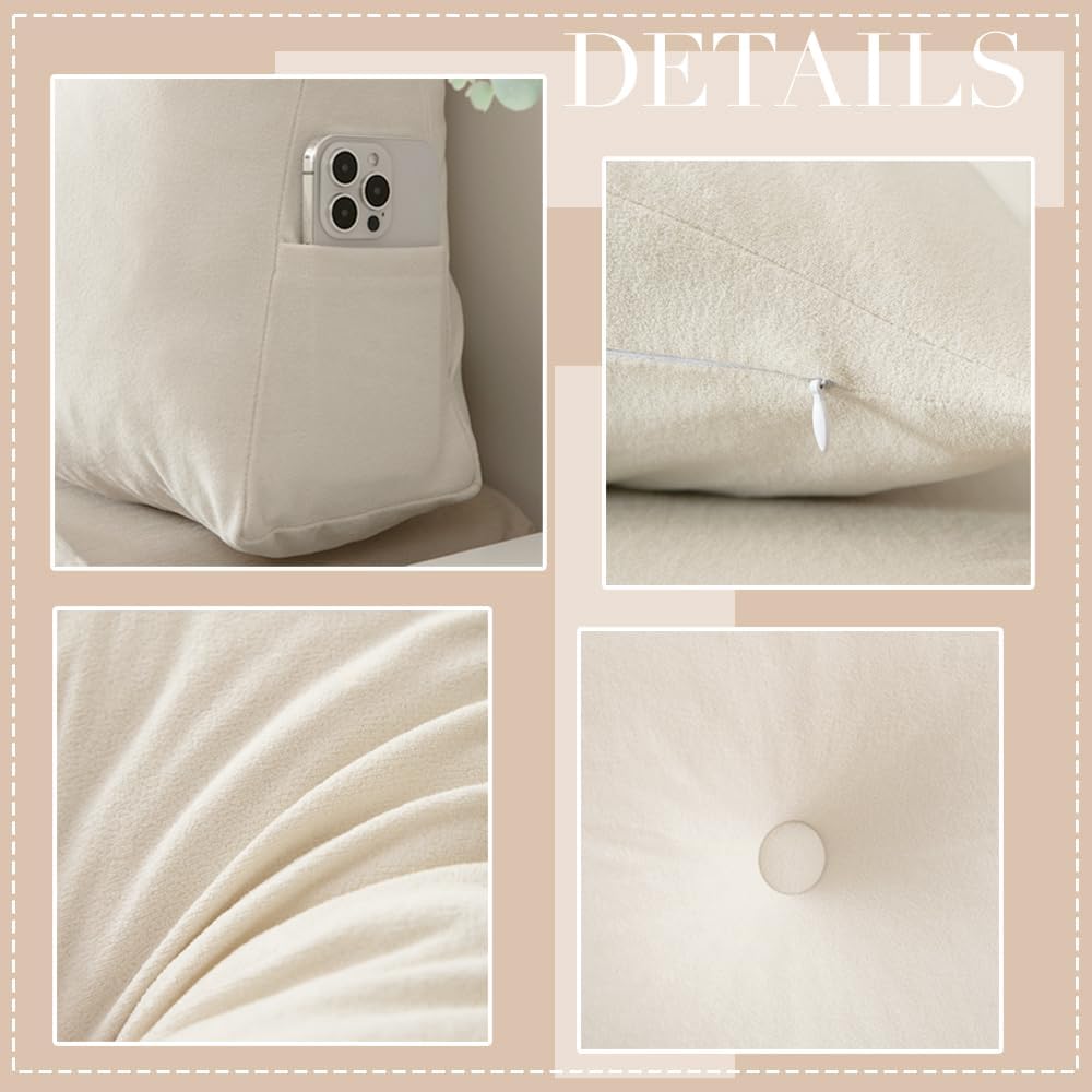 Triangular Wedge Headboard Pillows Twin XL Dorm Headboard Long Backrest Positioning Support Reading Bolster Pillow Side Pockets Wedge…