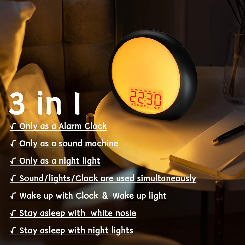 iDealSleep Sunrise Alarm Clock Wake Up Light for Kids Heavy Sleepers Bedroom with Sunrise Sunset Simulation Dual Alarms Snooze Ni…